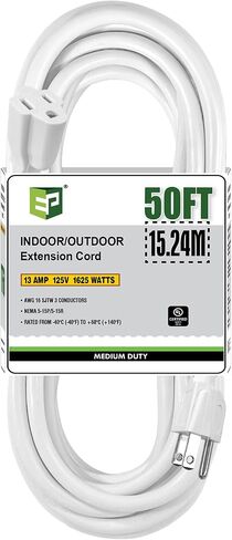 EP 15 Ft Outdoor Extension Cord - 16/3 SJTW Gray Electrical Cable with 3 Prong Grounded Plug, UL Listed in Saudi Arabia