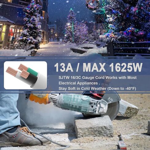 EP 15 Ft Outdoor Extension Cord - 16/3 SJTW Gray Electrical Cable with 3 Prong Grounded Plug, UL Listed in Saudi Arabia