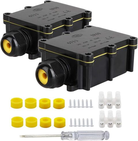Waterproof IP68 External Junction Box, 2 Way Plug Line M20 Coaxial Cable Connector Wire Range 5 to 15mm Outdoor External Electric Power Cord Boxes (Black-2pcs) in Saudi Arabia