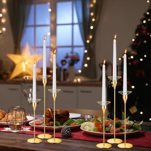 Inbagi 12 Pcs Gold Candle Holders Kit Include 6 Gold Taper Candlestick Holders with 6 Candle Drip Protectors Decoration for Wedding Dinning Housewarming Party Centerpiece in Saudi Arabia