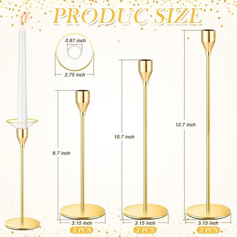 Inbagi 12 Pcs Gold Candle Holders Kit Include 6 Gold Taper Candlestick Holders with 6 Candle Drip Protectors Decoration for Wedding Dinning Housewarming Party Centerpiece in Saudi Arabia