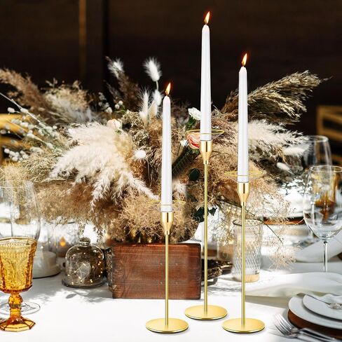 Inbagi 12 Pcs Gold Candle Holders Kit Include 6 Gold Taper Candlestick Holders with 6 Candle Drip Protectors Decoration for Wedding Dinning Housewarming Party Centerpiece in Saudi Arabia