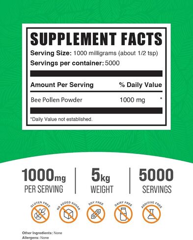 BulkSupplements.com مسحوق حبوب لقاح النحل - مكمل غذائي فائق، مكمل حبوب لقاح النحل - لدعم المناعة، طبيعي وخالي من الغلوتين، 1000 مجم لكل وجبة، 500 جم (1.1 رطل) (عبوة من قطعة واحدة) in Saudi Arabia