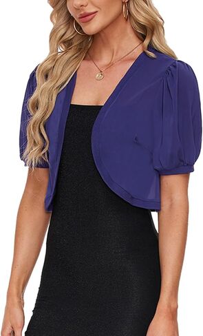 MINTLIMIT Women's Puff Short Sleeve Chiffon Bolero Shrug Open Front Cropped Cardigan Sheer Shrug Top for Evening Dress in Saudi Arabia