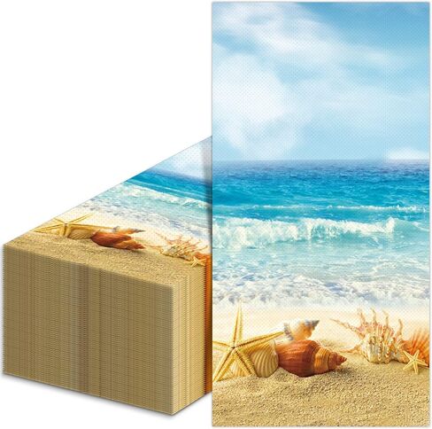 Nautical Beach Napkin Sea Shells Tropical Ocean Hand Napkin Sea Shore Disposable Napkin For Seashells Spa Party Baby Shower Summer Holiday Party Bathroom Hotel Coastal Decorative Towels（100PCS） in Saudi Arabia