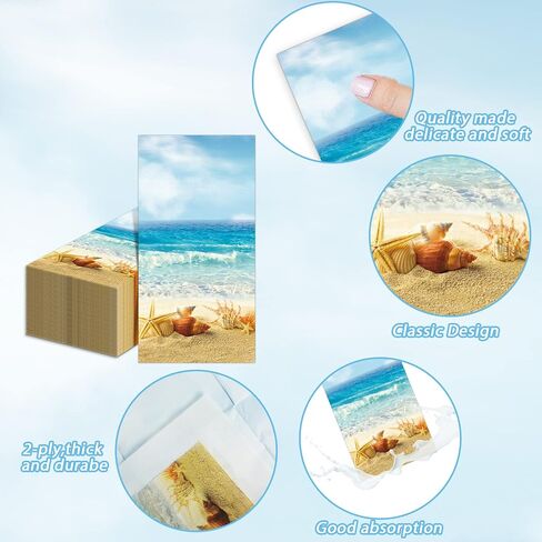 Nautical Beach Napkin Sea Shells Tropical Ocean Hand Napkin Sea Shore Disposable Napkin For Seashells Spa Party Baby Shower Summer Holiday Party Bathroom Hotel Coastal Decorative Towels（100PCS） in Saudi Arabia