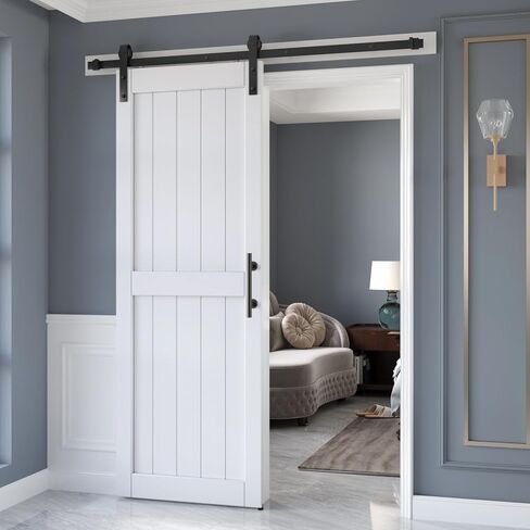 42in x 84in White Barn Door Slab with 7FT Sliding Door Hardware Kit,Waterproof,Anti-Scratch,DIY Easy Assembly,Easy to Clean,H Frame in Saudi Arabia