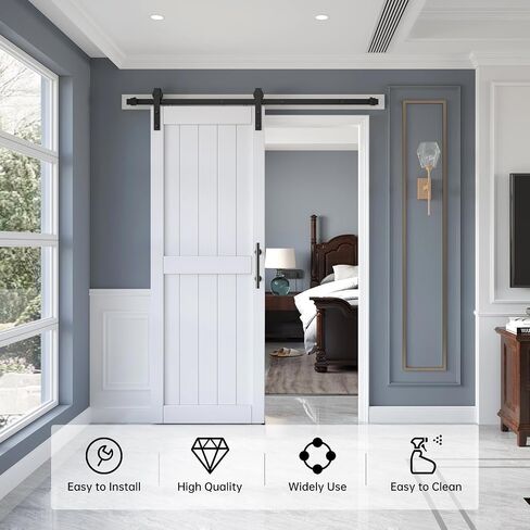 42in x 84in White Barn Door Slab with 7FT Sliding Door Hardware Kit,Waterproof,Anti-Scratch,DIY Easy Assembly,Easy to Clean,H Frame in Saudi Arabia
