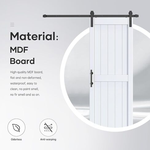 42in x 84in White Barn Door Slab with 7FT Sliding Door Hardware Kit,Waterproof,Anti-Scratch,DIY Easy Assembly,Easy to Clean,H Frame in Saudi Arabia