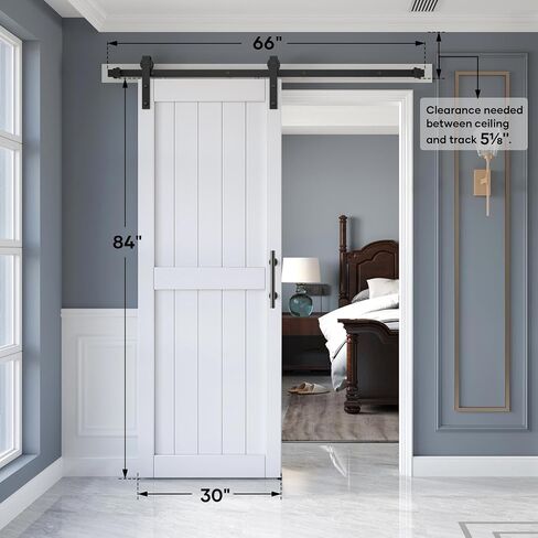 42in x 84in White Barn Door Slab with 7FT Sliding Door Hardware Kit,Waterproof,Anti-Scratch,DIY Easy Assembly,Easy to Clean,H Frame in Saudi Arabia