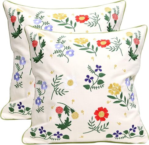 Set of 2 Embroidered Decorative Throw Pillow Covers Couch Square Pillowcases Cushion for Bedroom Sofa Farmhouse Decor 18x18 Inch (Big Butterfly) in Saudi Arabia