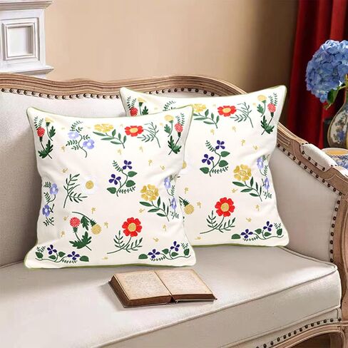 Set of 2 Embroidered Decorative Throw Pillow Covers Couch Square Pillowcases Cushion for Bedroom Sofa Farmhouse Decor 18x18 Inch (Big Butterfly) in Saudi Arabia