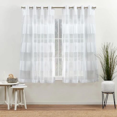 Exclusive Home Navaro Striped Sheer Grommet Top Curtain Panel Pair, 54"x63", White in Saudi Arabia