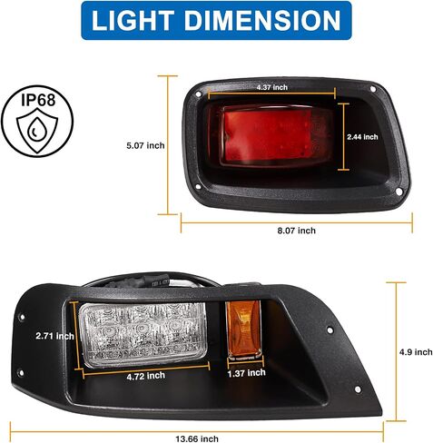 EZGO Light Kit أضواء عربة الغولف 12 فولت LED المصباح الأمامي ومجموعة الضوء الخلفي تجميع الشارع القانوني لنماذج EZGO TXT 1996-2013 in Saudi Arabia