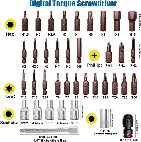 Digital Torque Screwdriver, 1.5-88.5in-lbs./0.15-10Nm, Electronic Adjustable Screwdriver Torque Wrench Set with ±1% Accuracy, Vibration, Buzzer, LED Notification for Gunsmithing, Scope Mounting in Saudi Arabia