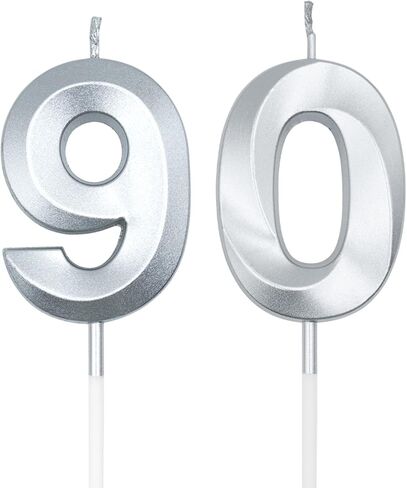 Silver 90th Birthday Candles for Cakes, Number 90 Candle Cake Cupcake Topper for Birthday Anniversary Party Decoration in Saudi Arabia