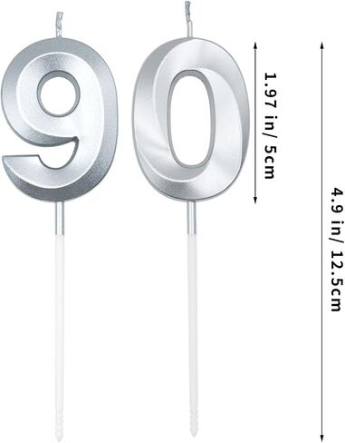 Silver 90th Birthday Candles for Cakes, Number 90 Candle Cake Cupcake Topper for Birthday Anniversary Party Decoration in Saudi Arabia