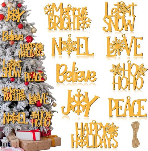 9 Pcs Christmas Word Sign Ornaments Xmas Wooden Cutout Letter Hanging Craft Wall Decor Believe Sign Joy Peace Sign Farmhouse Christmas Tree Decorations Winter Party Supplies (Gold, Chic) in Saudi Arabia