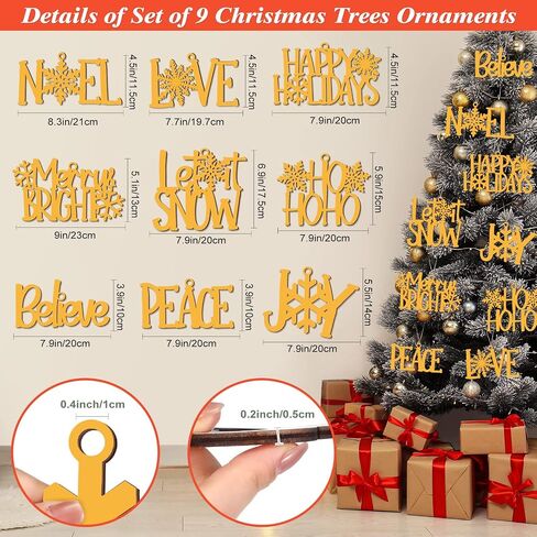 9 Pcs Christmas Word Sign Ornaments Xmas Wooden Cutout Letter Hanging Craft Wall Decor Believe Sign Joy Peace Sign Farmhouse Christmas Tree Decorations Winter Party Supplies (Gold, Chic) in Saudi Arabia