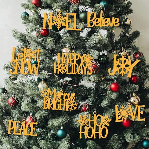 9 Pcs Christmas Word Sign Ornaments Xmas Wooden Cutout Letter Hanging Craft Wall Decor Believe Sign Joy Peace Sign Farmhouse Christmas Tree Decorations Winter Party Supplies (Gold, Chic) in Saudi Arabia