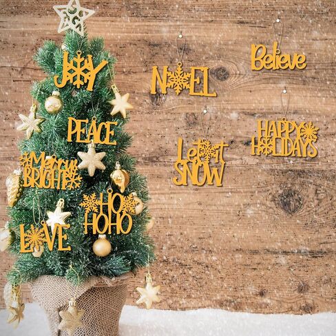 9 Pcs Christmas Word Sign Ornaments Xmas Wooden Cutout Letter Hanging Craft Wall Decor Believe Sign Joy Peace Sign Farmhouse Christmas Tree Decorations Winter Party Supplies (Gold, Chic) in Saudi Arabia