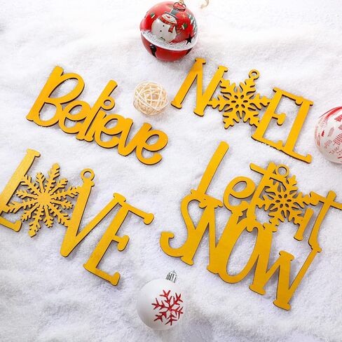 9 Pcs Christmas Word Sign Ornaments Xmas Wooden Cutout Letter Hanging Craft Wall Decor Believe Sign Joy Peace Sign Farmhouse Christmas Tree Decorations Winter Party Supplies (Gold, Chic) in Saudi Arabia