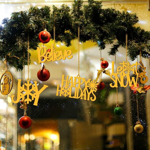 9 Pcs Christmas Word Sign Ornaments Xmas Wooden Cutout Letter Hanging Craft Wall Decor Believe Sign Joy Peace Sign Farmhouse Christmas Tree Decorations Winter Party Supplies (Gold, Chic) in Saudi Arabia