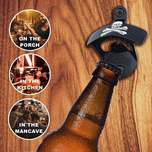 Pirate Skull & Crossbones Wall Mounted Bottle Opener and Cap Catcher Bundle, Beer Opener, Beer Accessories for Men and Women, Kitchens and Bars in Saudi Arabia