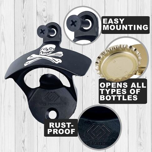 Pirate Skull & Crossbones Wall Mounted Bottle Opener and Cap Catcher Bundle, Beer Opener, Beer Accessories for Men and Women, Kitchens and Bars in Saudi Arabia