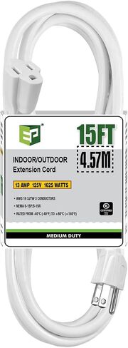 EP 15 Ft Outdoor Extension Cord - 16/3 SJTW Gray Electrical Cable with 3 Prong Grounded Plug, UL Listed in Saudi Arabia