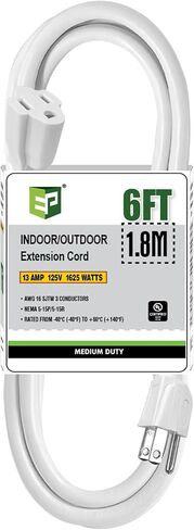 EP 15 Ft Outdoor Extension Cord - 16/3 SJTW Gray Electrical Cable with 3 Prong Grounded Plug, UL Listed in Saudi Arabia