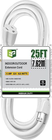 EP 15 Ft Outdoor Extension Cord - 16/3 SJTW Gray Electrical Cable with 3 Prong Grounded Plug, UL Listed in Saudi Arabia