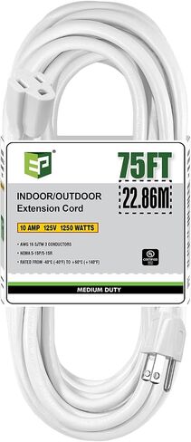 EP 15 Ft Outdoor Extension Cord - 16/3 SJTW Gray Electrical Cable with 3 Prong Grounded Plug, UL Listed in Saudi Arabia
