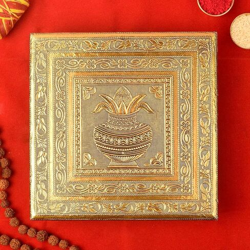SATVIK 8 X 8 Inch Puja Choki | Meenakari Chowki for Puja Table with Kalash Design Ganesh Murti Sthapana Statue Choki/Chokki Mandir Temple Wedding Bajot Stool Stand Home Decor Pooja Festival Gift Items in Saudi Arabia