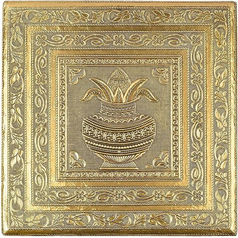 SATVIK 8 X 8 Inch Puja Choki | Meenakari Chowki for Puja Table with Kalash Design Ganesh Murti Sthapana Statue Choki/Chokki Mandir Temple Wedding Bajot Stool Stand Home Decor Pooja Festival Gift Items in Saudi Arabia