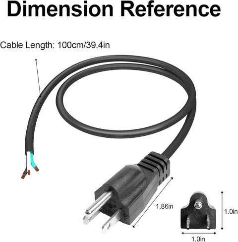 QTEATAK 100cm Male Plug Extension Cord 125V 15A 2-Pole 3-Wire Male Straight Blade Plug with AWG12 Cable, includes 5 Heat Shrink Tubes (Male 1 Pack) in Saudi Arabia