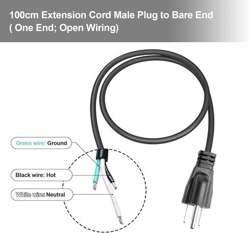 QTEATAK 100cm Male Plug Extension Cord 125V 15A 2-Pole 3-Wire Male Straight Blade Plug with AWG12 Cable, includes 5 Heat Shrink Tubes (Male 1 Pack) in Saudi Arabia