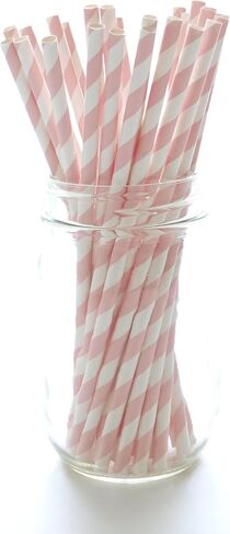 Aqua Blue Striped Drinking Straws - 25 Pack - Vintage Bulk Paper Straws, Aqua Blue Stripe Party Straws in Saudi Arabia