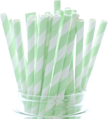 Aqua Blue Striped Drinking Straws - 25 Pack - Vintage Bulk Paper Straws, Aqua Blue Stripe Party Straws in Saudi Arabia