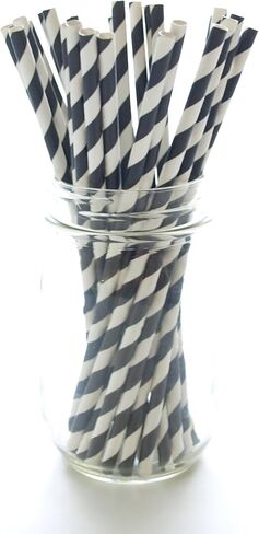 Aqua Blue Striped Drinking Straws - 25 Pack - Vintage Bulk Paper Straws, Aqua Blue Stripe Party Straws in Saudi Arabia