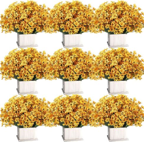 120 Bundles Artificial Flowers for Outdoors UV Resistant Faux Flowers for Garden Porch Window Yard Home Office School Weddings Indoor Outside Decorations (Yellow) in Saudi Arabia