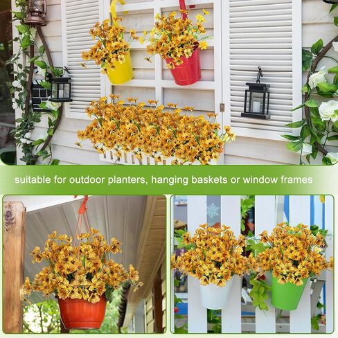 120 Bundles Artificial Flowers for Outdoors UV Resistant Faux Flowers for Garden Porch Window Yard Home Office School Weddings Indoor Outside Decorations (Yellow) in Saudi Arabia