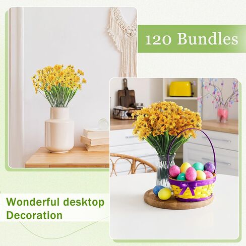 120 Bundles Artificial Flowers for Outdoors UV Resistant Faux Flowers for Garden Porch Window Yard Home Office School Weddings Indoor Outside Decorations (Yellow) in Saudi Arabia