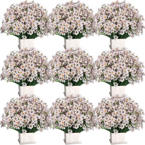 120 Bundles Artificial Flowers for Outdoors UV Resistant Faux Flowers for Garden Porch Window Yard Home Office School Weddings Indoor Outside Decorations (Yellow) in Saudi Arabia