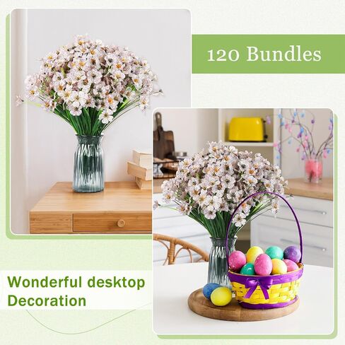 120 Bundles Artificial Flowers for Outdoors UV Resistant Faux Flowers for Garden Porch Window Yard Home Office School Weddings Indoor Outside Decorations (Yellow) in Saudi Arabia