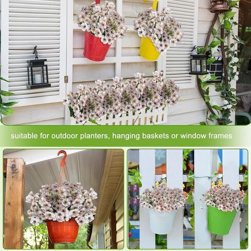 120 Bundles Artificial Flowers for Outdoors UV Resistant Faux Flowers for Garden Porch Window Yard Home Office School Weddings Indoor Outside Decorations (Yellow) in Saudi Arabia