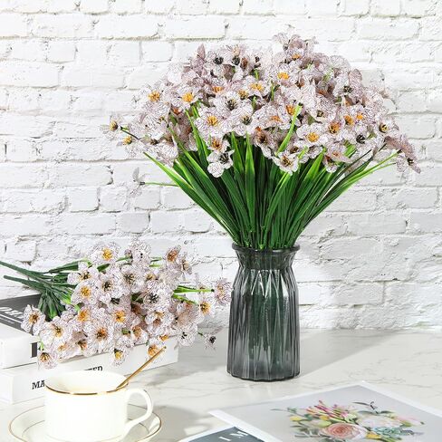 120 Bundles Artificial Flowers for Outdoors UV Resistant Faux Flowers for Garden Porch Window Yard Home Office School Weddings Indoor Outside Decorations (Yellow) in Saudi Arabia