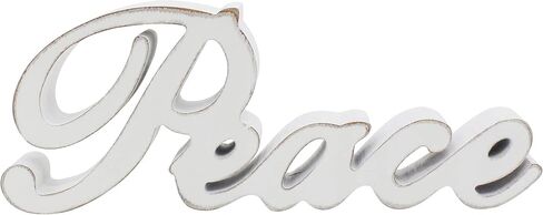CVHOMEDECO. Rustic Vintage Distressed White Wooden Words Sign Free Standing "Peace" Tabletop/Shelf/Home Wall/Office Decoration Art, 11 x 4-1/4 x 1 Inch in Saudi Arabia