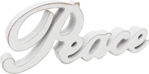 CVHOMEDECO. Rustic Vintage Distressed White Wooden Words Sign Free Standing "Peace" Tabletop/Shelf/Home Wall/Office Decoration Art, 11 x 4-1/4 x 1 Inch in Saudi Arabia
