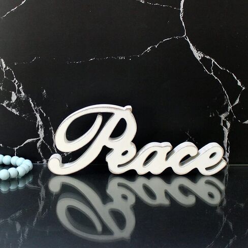 CVHOMEDECO. Rustic Vintage Distressed White Wooden Words Sign Free Standing "Peace" Tabletop/Shelf/Home Wall/Office Decoration Art, 11 x 4-1/4 x 1 Inch in Saudi Arabia